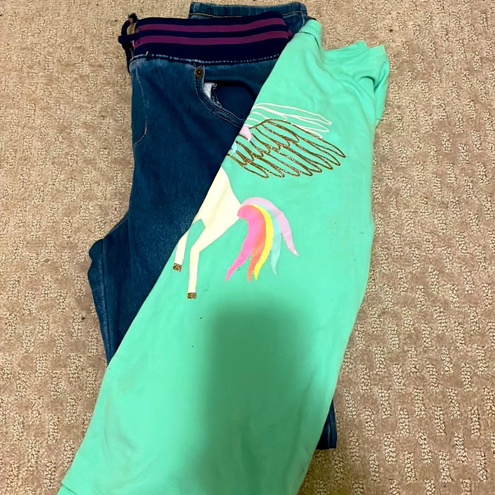 Cat & Jack denim jeans with unicorn long sleeve cotton t shirt